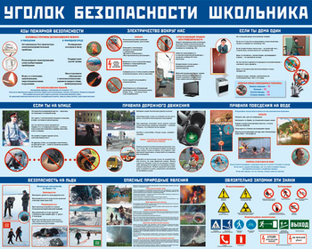 ПВ16 Уголок безопасности школьника (бумага, А3, 9 листов) - Плакаты - Гражданская оборона - Магазин охраны труда и техники безопасности stroiplakat.ru